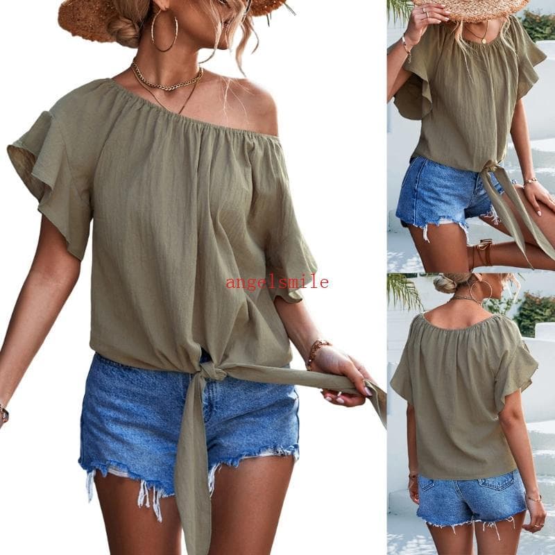 Ace Feminino Bonito O-Pescoço Topos Batwing Camisas De Manga Curta Blusa Casual De Verão