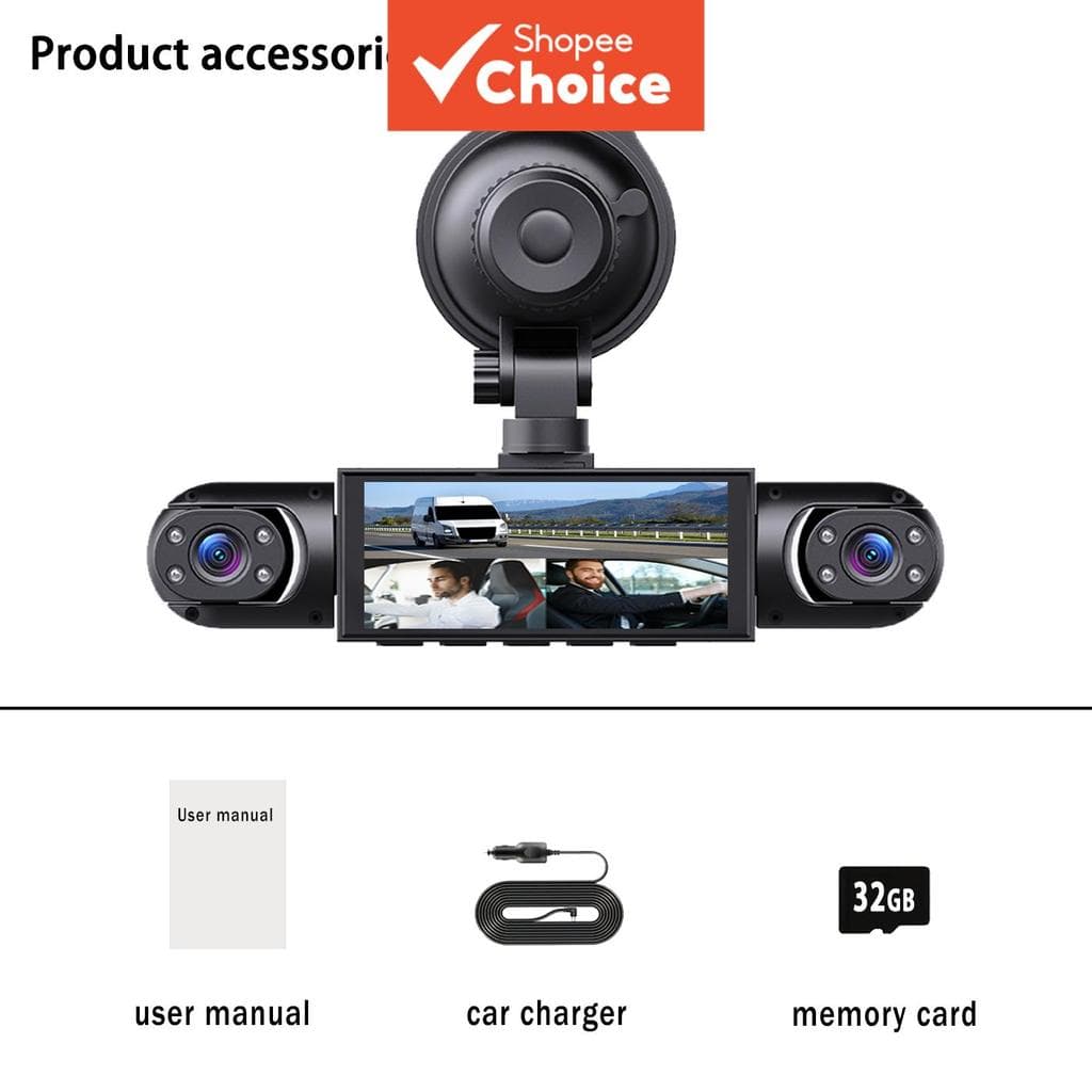 Bcuoz Dashcam De 3 Canais 1080p Câmeras Laterais Frontais 720p Sensor De Gravidade Assistência De Estacionamento