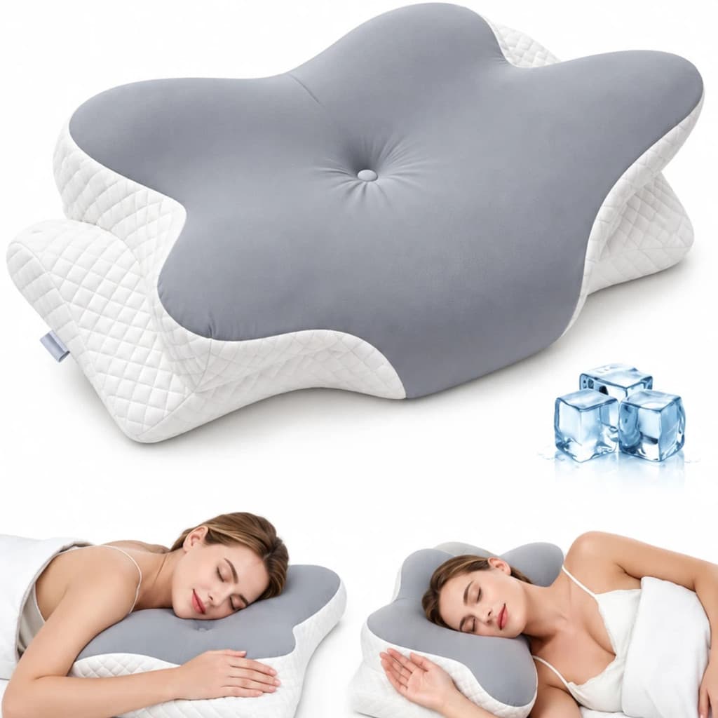 Travesseiro ortopédico compacto 8/10cm - Alta densidade, retorno rápido, cores azul e cinza claro