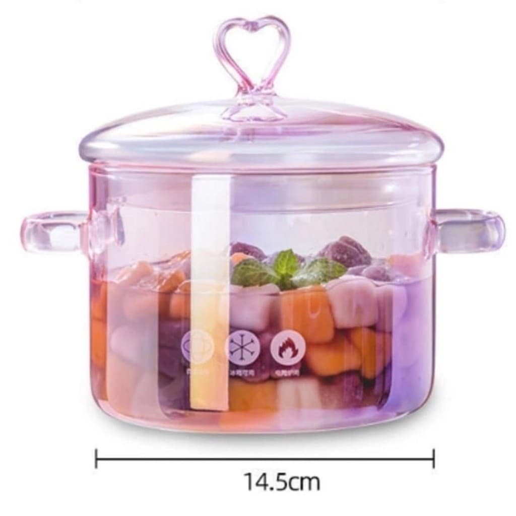 Panela De Vidro Rosa Furta-cor Panela De Vidro 1.5L Com Tampa Resistente