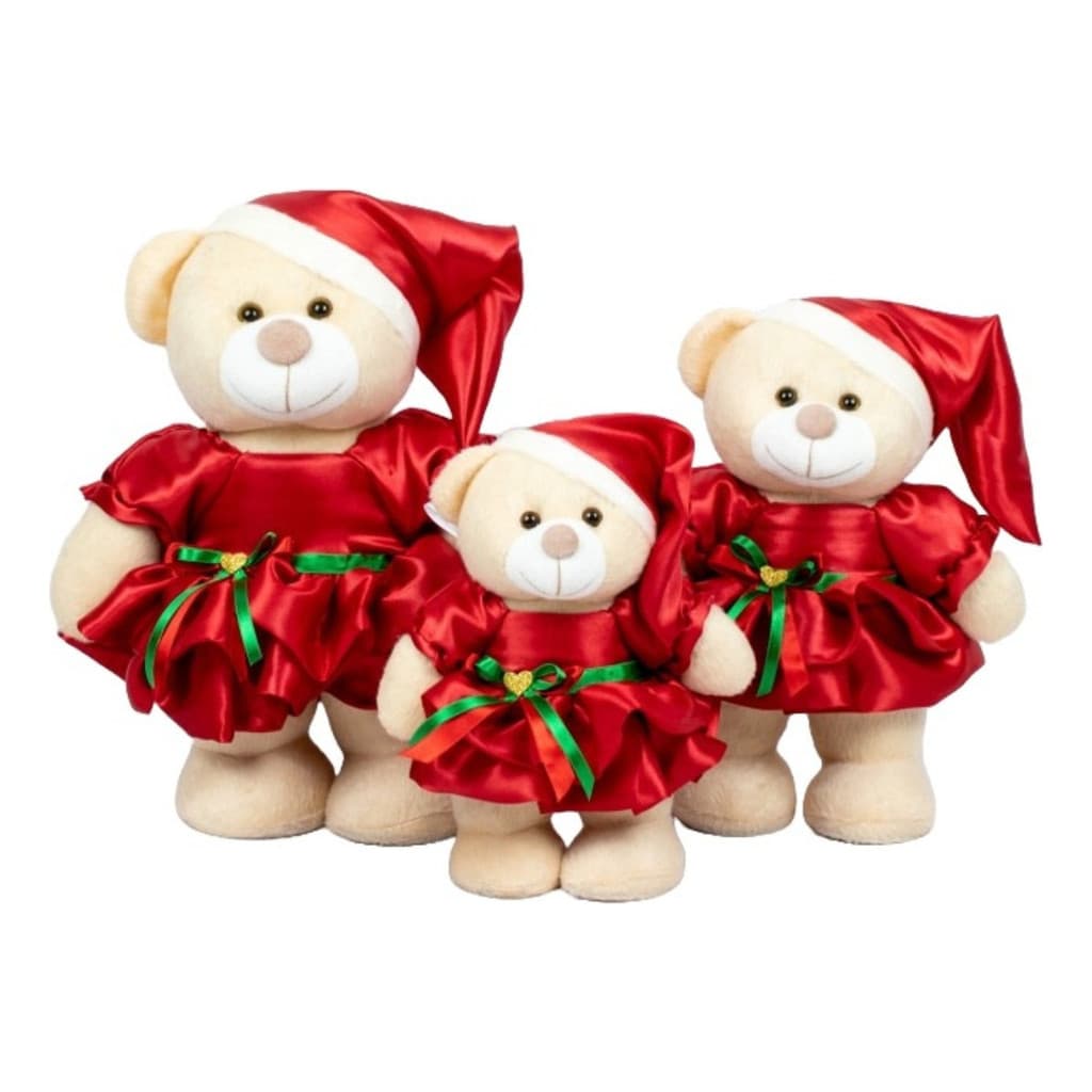 Kit Ursos Pelúcia Natalina Em Pé 20/25/30 - Mamãe Noel