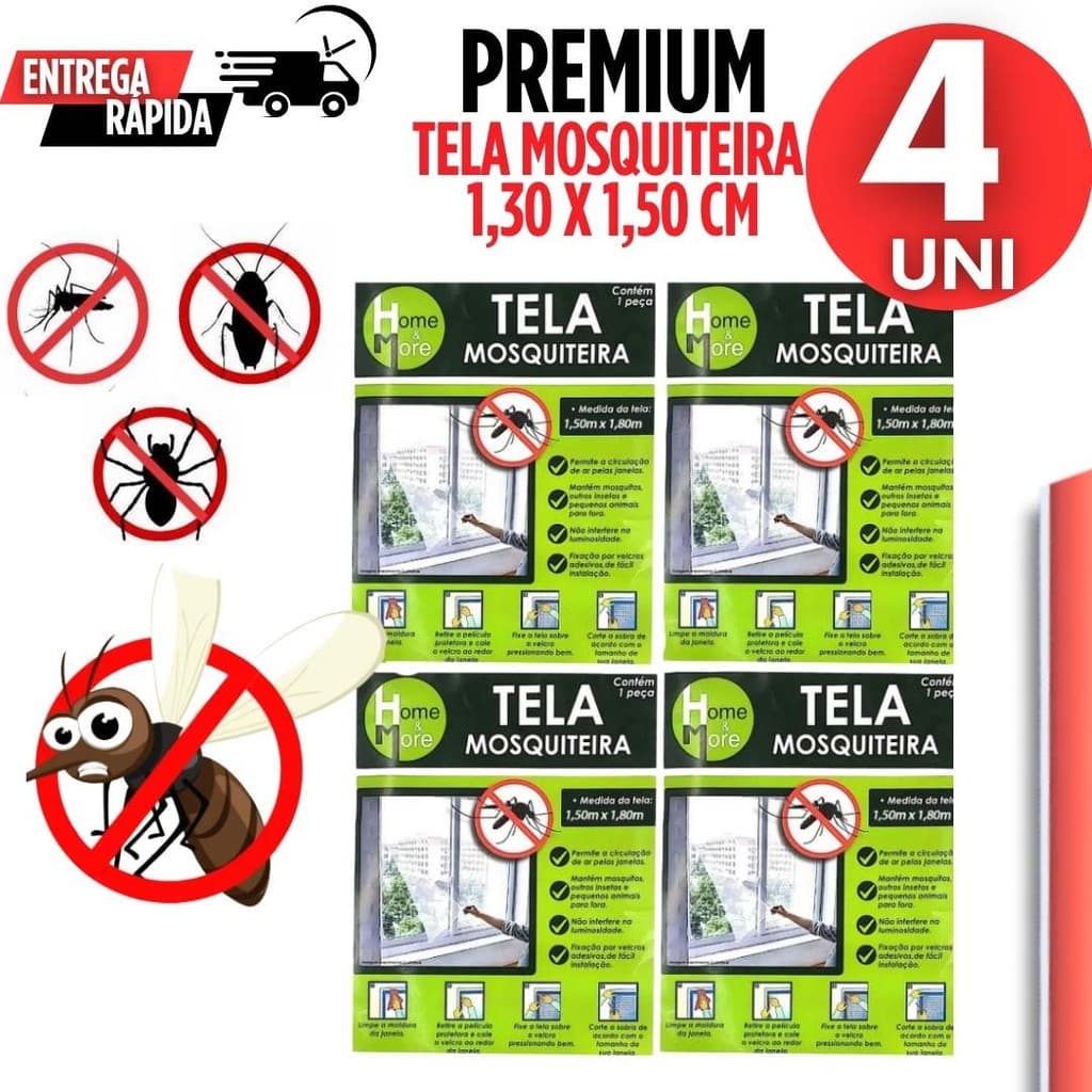 Telas Mosquiteira 4 unidades  Ajustável janelas de 1,30Mx1,50M Anti Insetos Dengue Mosquito