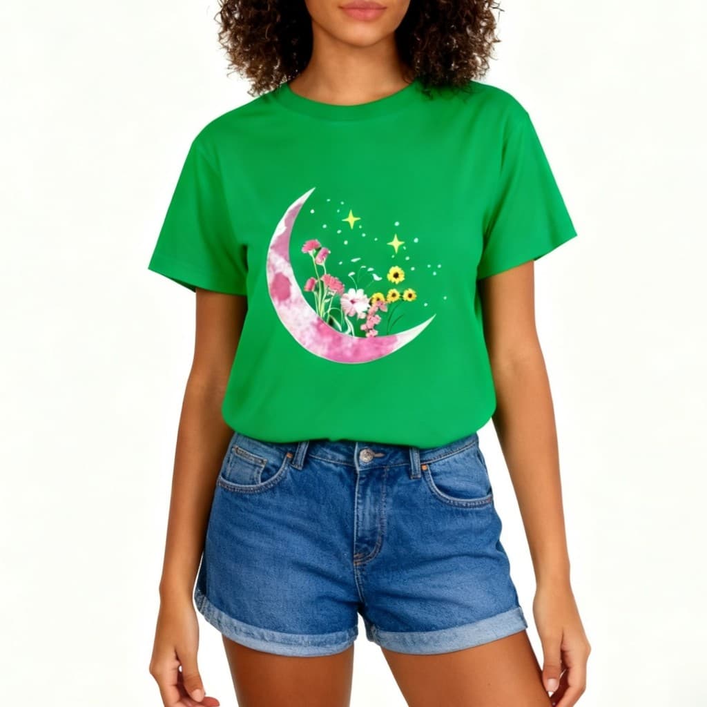 Camiseta Feminina Confortável com Design Mágico de Lua Crescente 1182