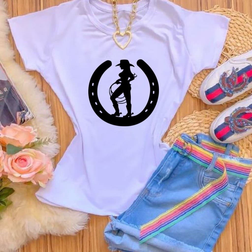 Camiseta T-shirt Blusa FERRADURA MULHER COWBOY GIRL