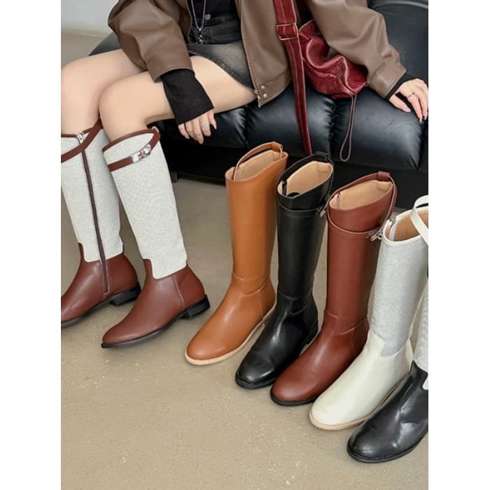 Outono inverno estilo simples botas na altura do joelho feminino 2025 novo produto moda dedo do pé redondo costura botas