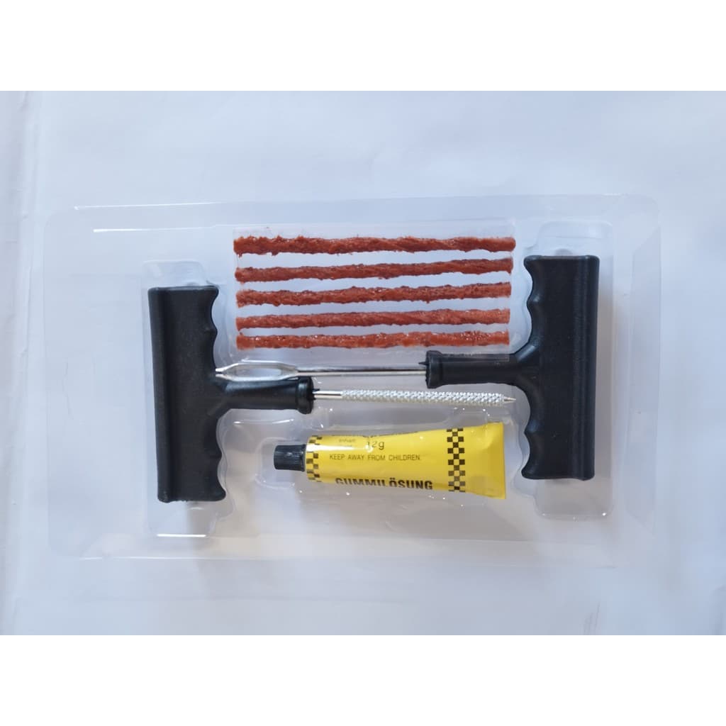 KIT REMENDO REPARO PNEU SE CAMARA MOTO CARRO FACIL APLICAÇÃO 5 MACARROES Escareador Cola 5g 6 Peças