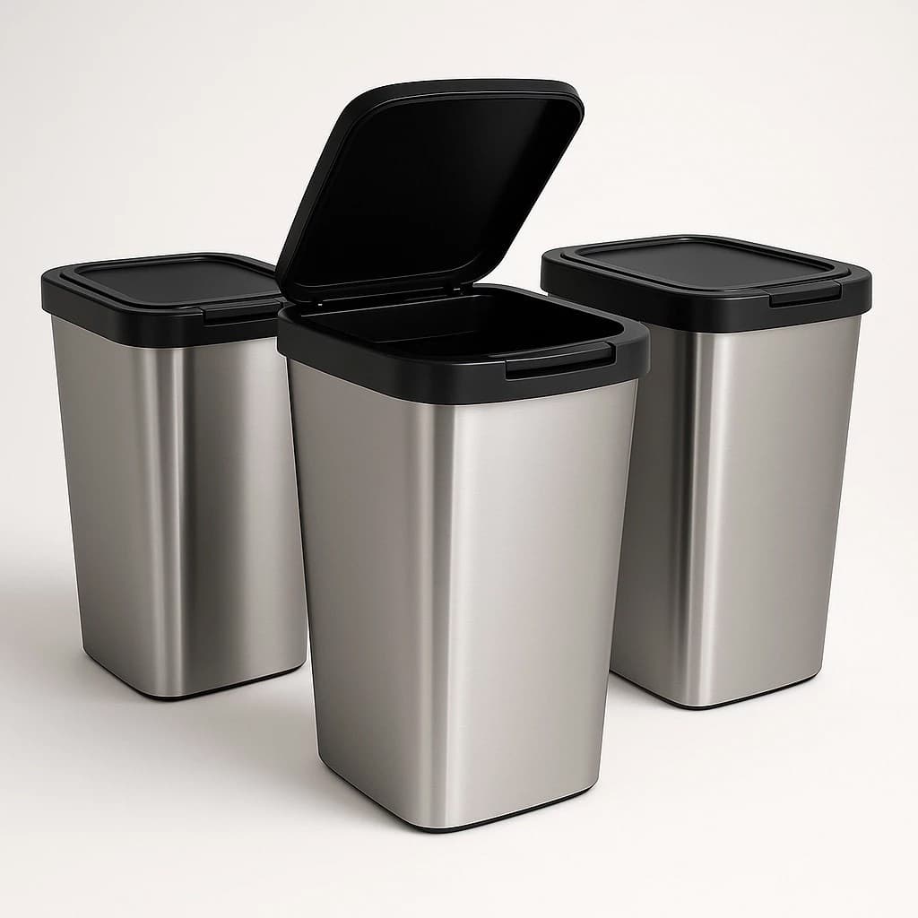 Lixeira Tipo Inox com Tampa 9L, Moderna e Compacta para Cozinha, banheiro, escritório