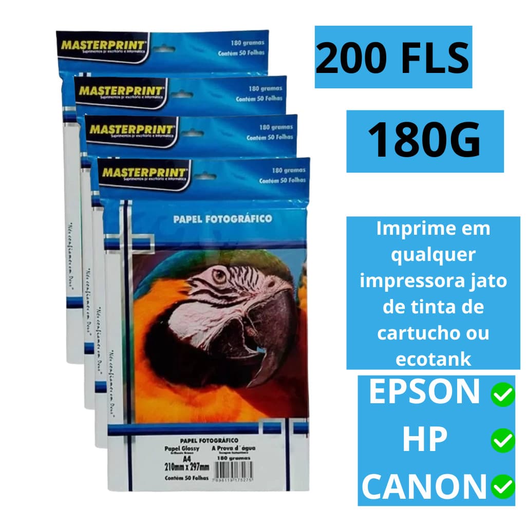 Papel Fotográfico 180g 200fls 4 Pct A4