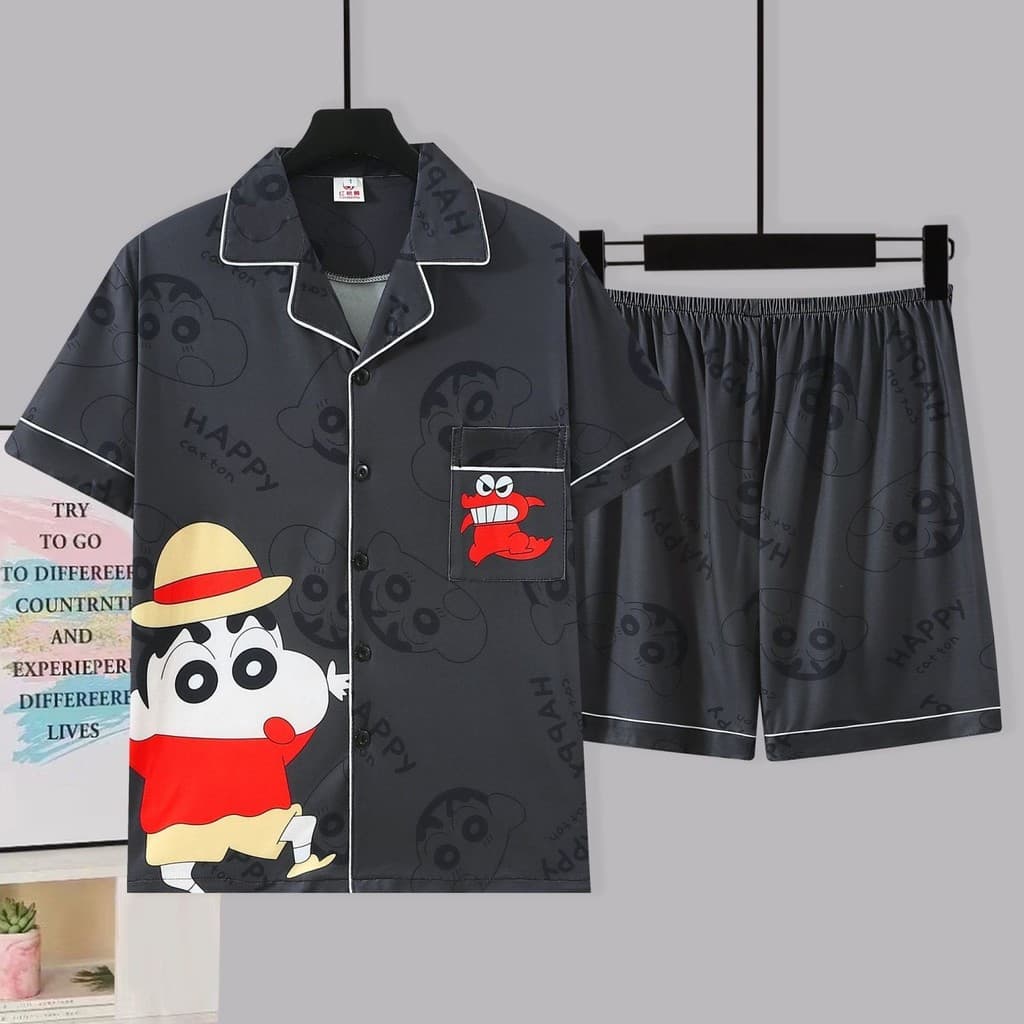 Pijama adolescente masculino de manga curta fino estudante desenho animado Plus Size casa pode usar ternos externos
