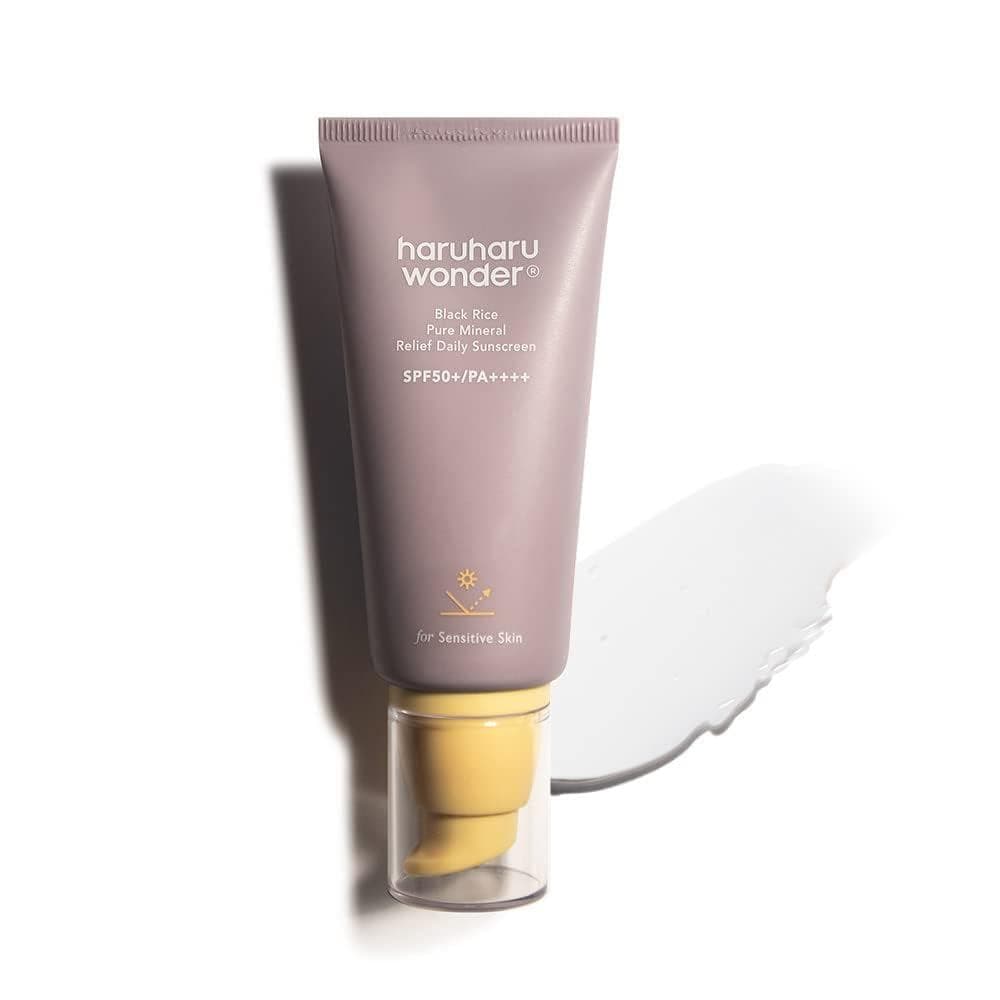 Haruharu WonderRice Pure Mineral Relief Protetor Solar Diário, SPF50+/PA++++, Amplo Espectro UVA/UVB, Livre de Octinoxat