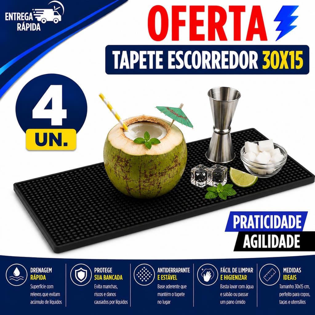 TAPETE ESCORREDOR SILICONE PARA BAR HOME BAR COQUETELARIA E LOUÇAS