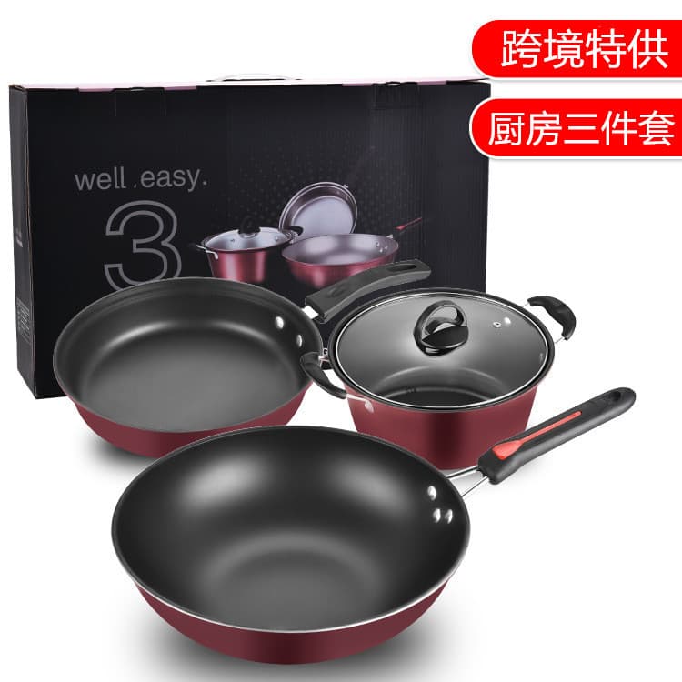 Conjunto de três peças panelas antiaderentes menos óleo menos fumaça Wok panelas frigideiras Woks panelas de sopa de coz