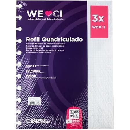 Refil de Folhas para Caderno Inteligente Grande Quadriculado 50 Fls