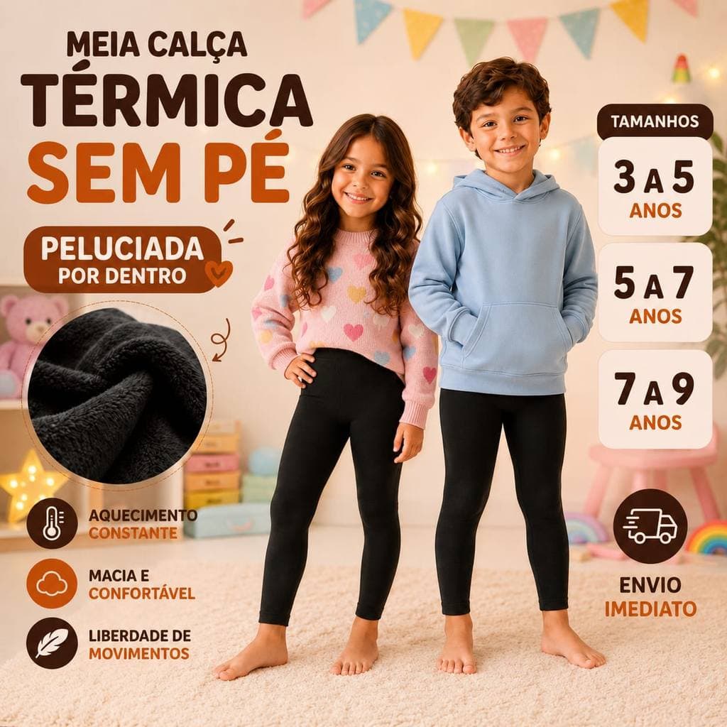 Meia Calça Térmica Sem Pé Peluciada Infantil Unissex | Inverno Menina e Menino Fio 80 Quentinha
