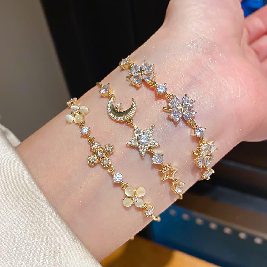 [Estoque pronto] 18k ouro Real galvanoplastia luz estilo luxo zircão pulseira redonda simples moda pulseira única All-Ma
