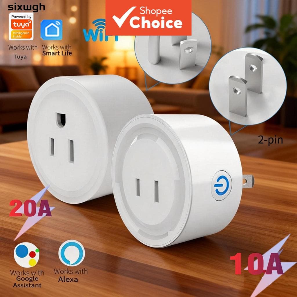 Tomada Inteligente WiFi Tuya Plug Americano 2Pinos Plano 20A Compatível com Smart Life, Alexa e Google Assistente