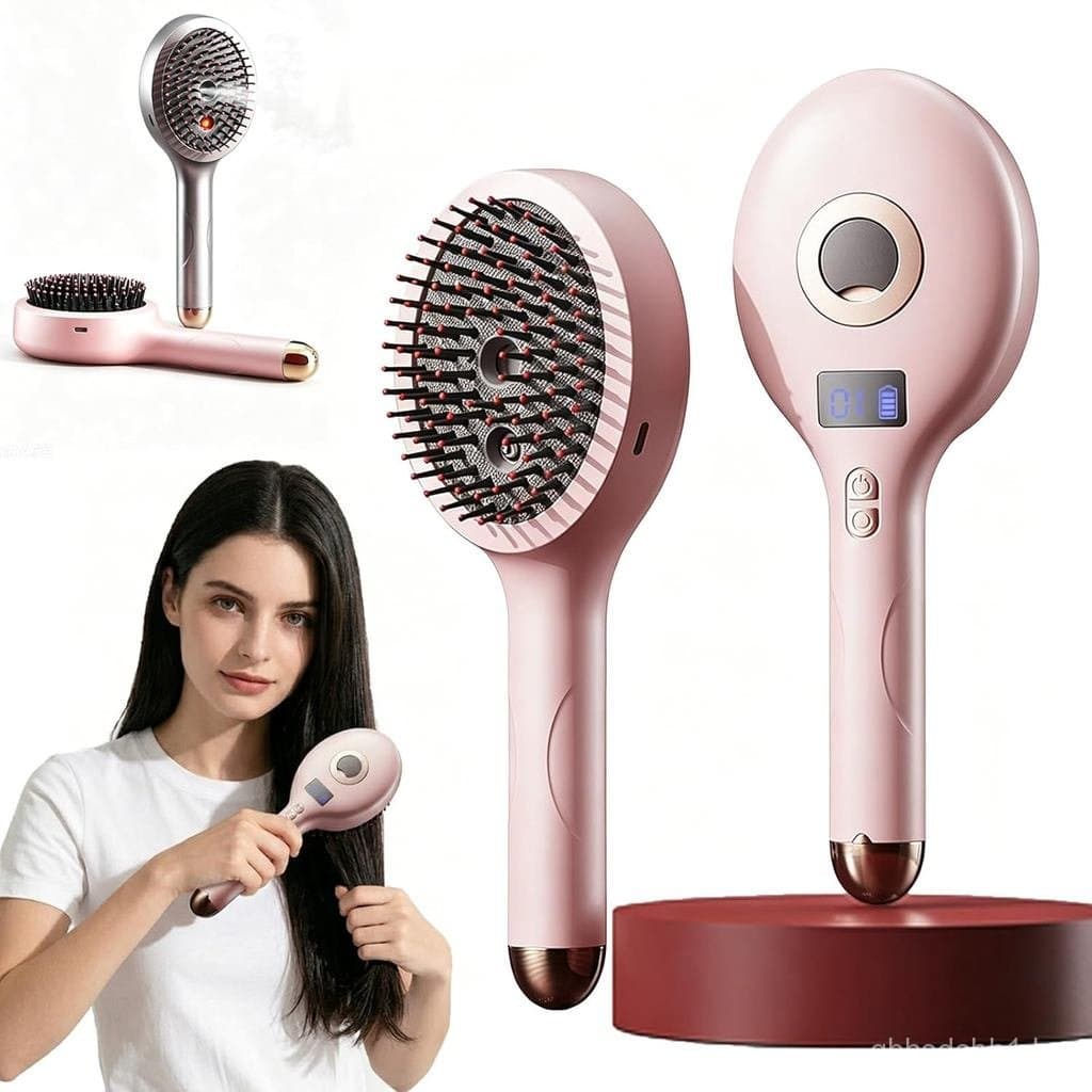 Escova de Massagem Elétrica com Almofada de Ar e Pulverização, Escova de Cabelo a Vapor Elétrica, Escova a Vapor Recarre