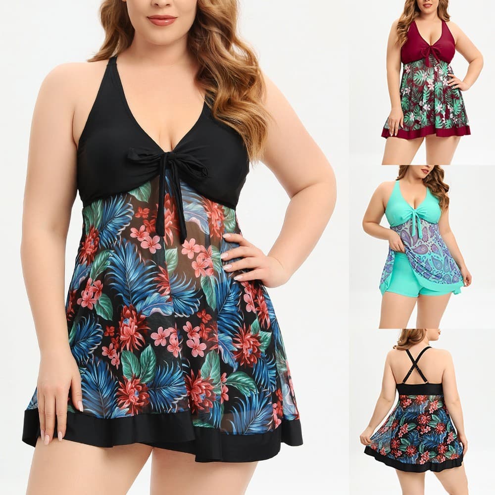 Novo maiô dividido saia conservadora Boxer impresso Plus Size maiô feminino