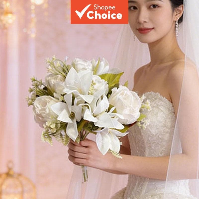 Bouquet de noiva, buquê artificial, buquê de casamento, plantas falsas realista, buquê de rosas, noiva & rosas.