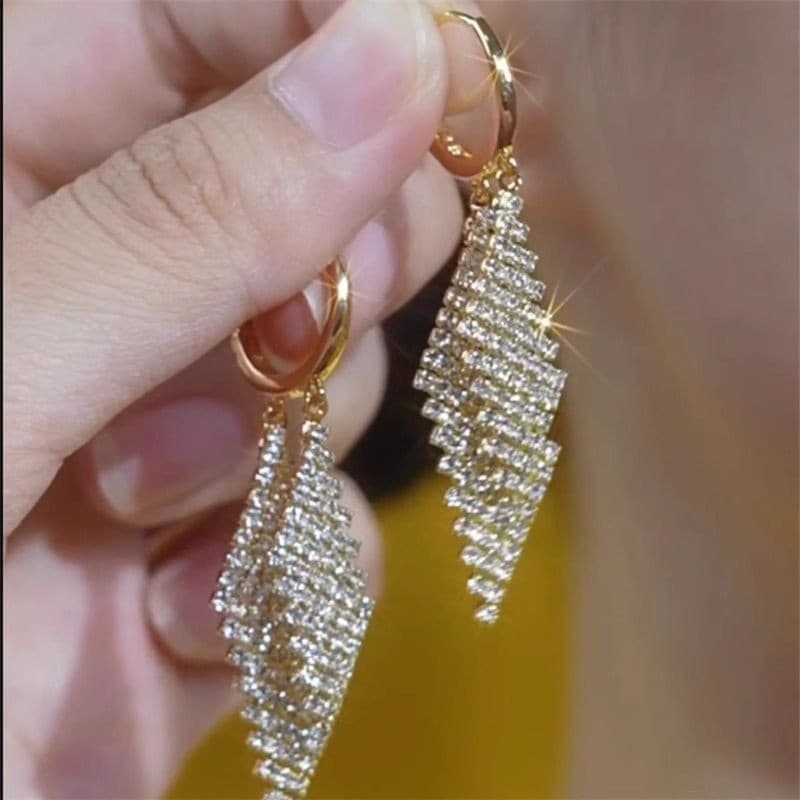 Brincos de diamante duplo de ouro leve de luxo feminino, requintado elegante