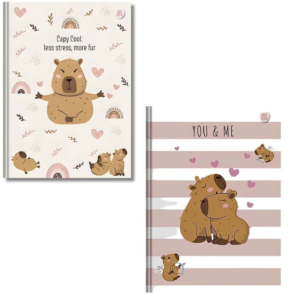 2 CADERNOS BROCHURA GRANDE CAPIVARA CAPYCUTIES ADESIVOS 80FL