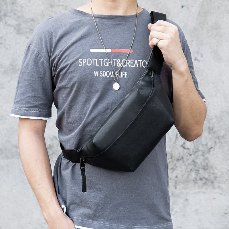Couro genuíno crossbody saco de peito rua Wear mochila grande capacidade esportes crossbody saco de ombro masculino Casu