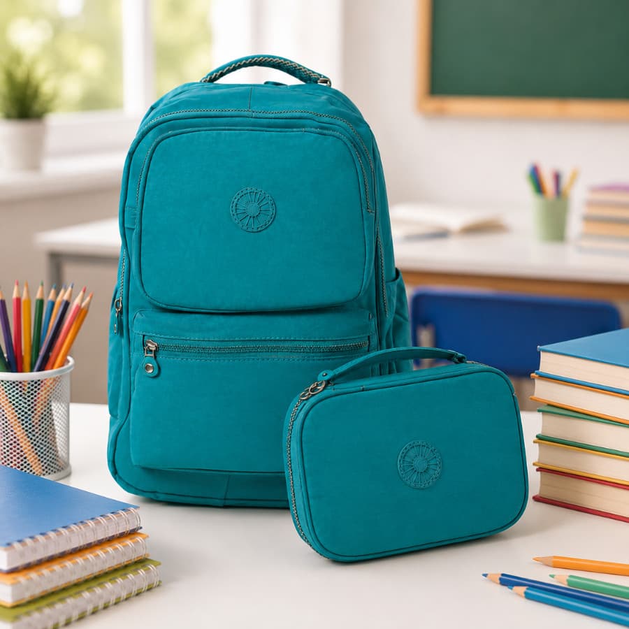 Kit Mochila Feminina e Masculina em Nylon + Estojo Box de Lápis - Ideal para uso Diário Escolar Trabalho