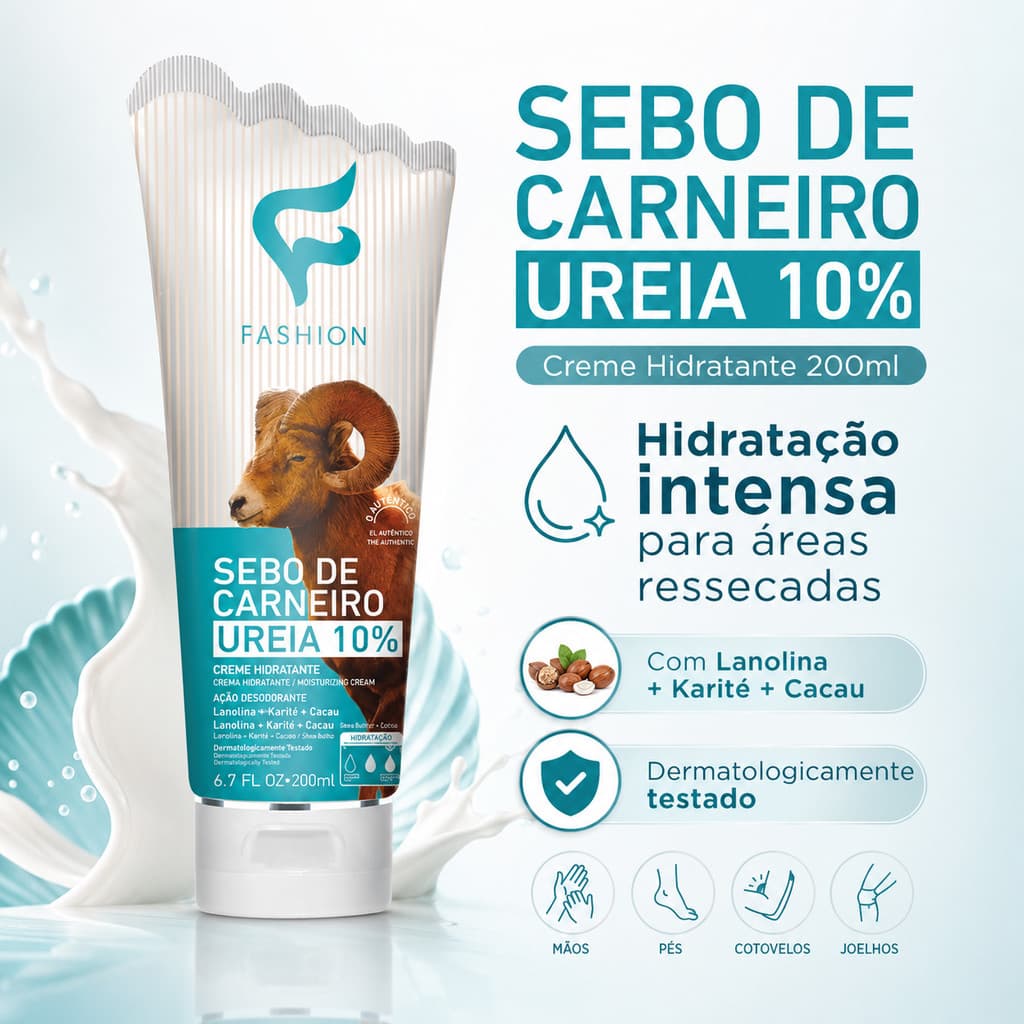 Sebo de Carneiro 10% Ureia Creme Hidratante 200ml Fashion