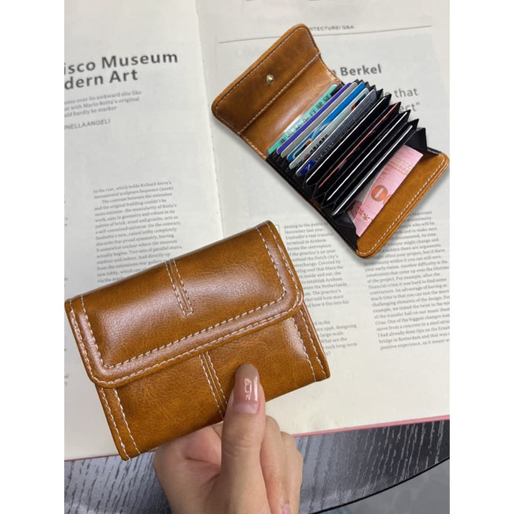 Titular do cartão feminino pequeno Retro cera de óleo couro Multi-Slot para cartão requintado High-End saco de armazenam