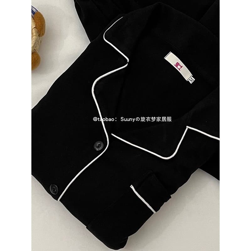 Casal pijamas feminino inverno engrossado alemão veludo um homem uma mulher Casual camisa masculina preto primavera outo