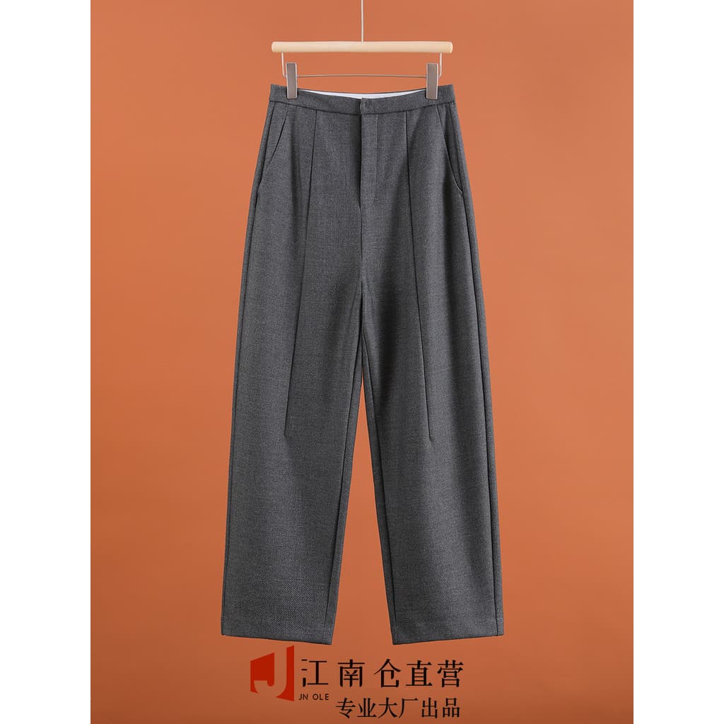 Armazém Jiangnan [Luxury G] Especial ~ Bordado + Lã Misturada Mais Magro Look All-Match Mulheres Outono Inverno Tornozel