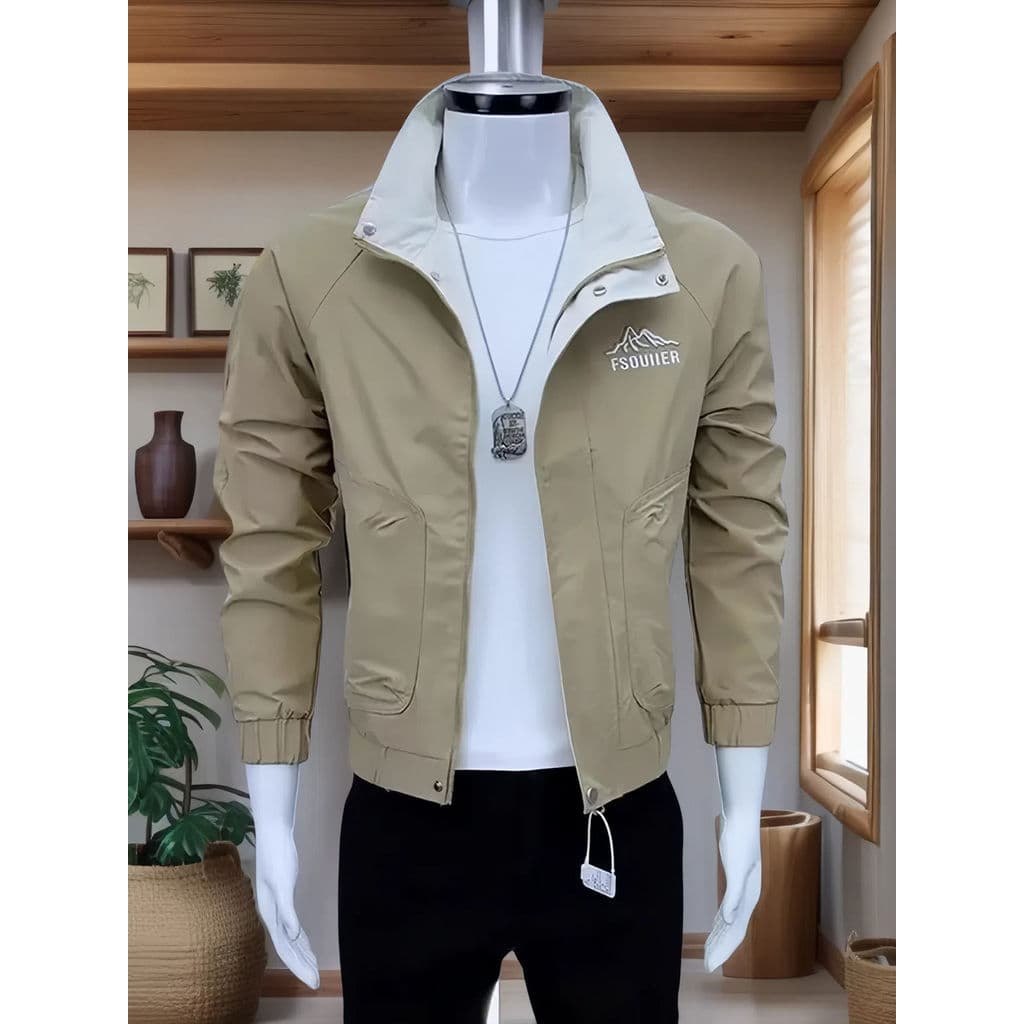 Homens jaqueta casaco primavera outono 2026 novo estilo moda magro-ajuste gola curto Casual Social cara fino topo
