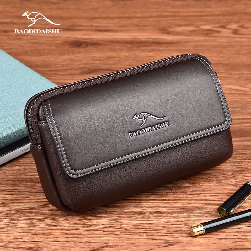 Bolsa de cintura para celular masculina de couro macio com cinto para pendurar na cintura Bolsa de mão estilo Horizontal