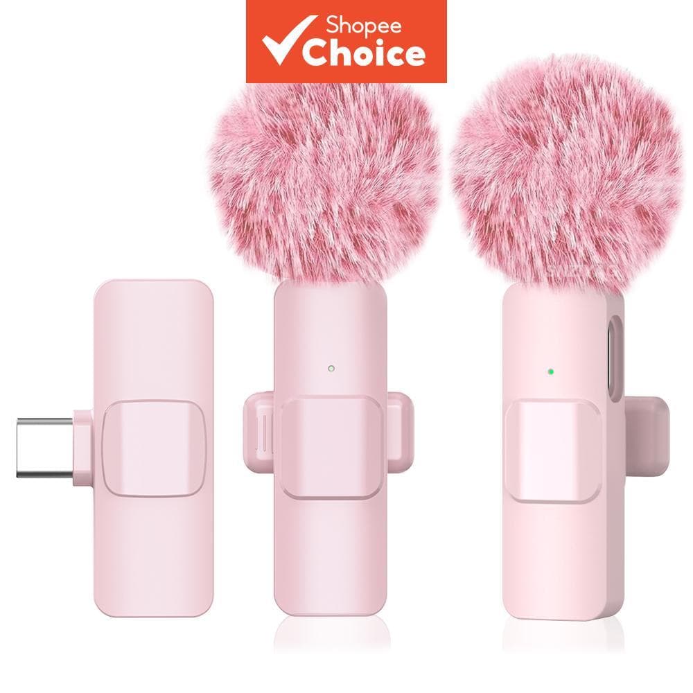 Mini Microfone De Lapela Sem Fio Rosa Tipo C Plug and Play