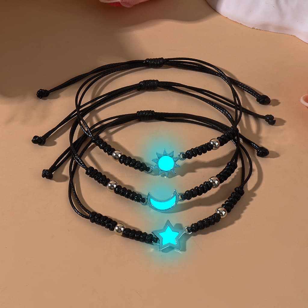 Conjunto de 3 pulseiras luminosas para casal com designs de sol, lua e estrela, acessórios de presente de amizade ajustá