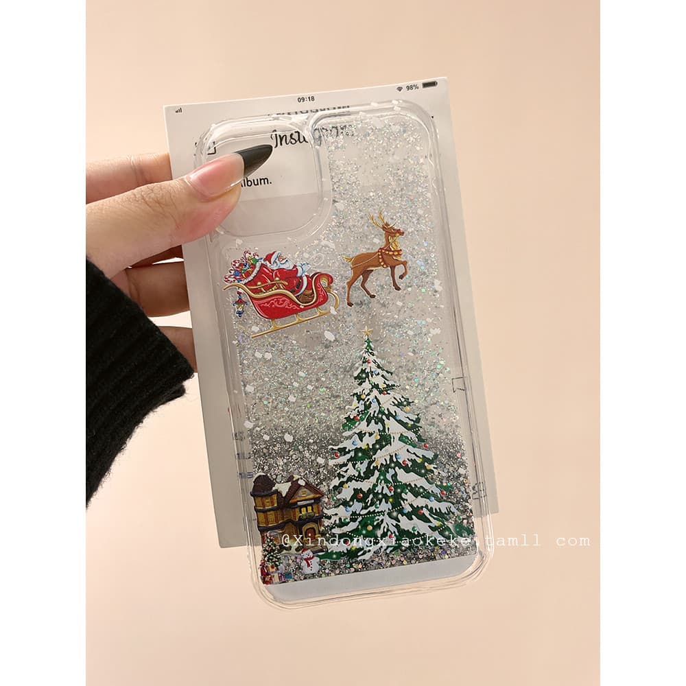 capinha iphone 13 normal capinha iphone 13 pro case iphone 13 Desenho animado divertido árvore de Natal Glitter adequado