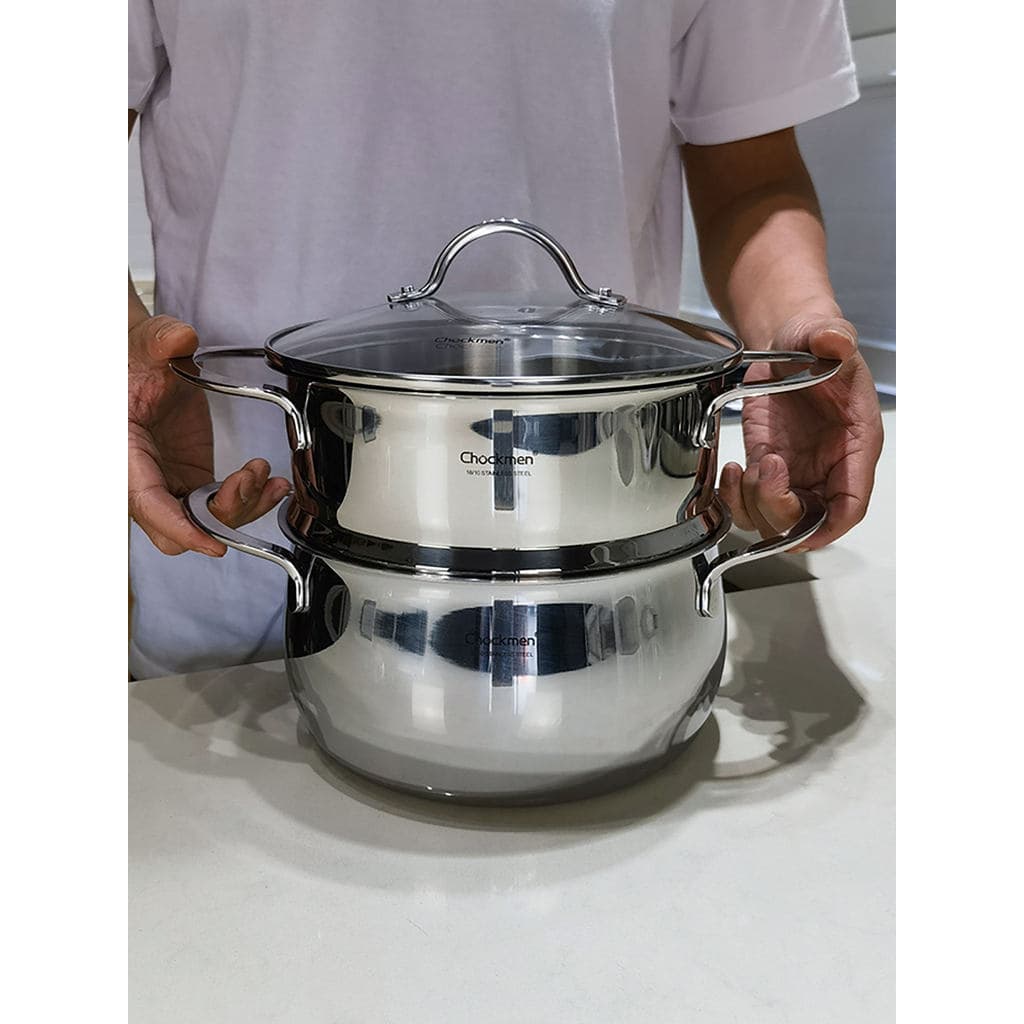Chockmen18/10 Panela de Sopa de Aço Inoxidável Doméstica Espessada Vaporizador Integrado 20cm Fogão a Gás Fogão de Induç