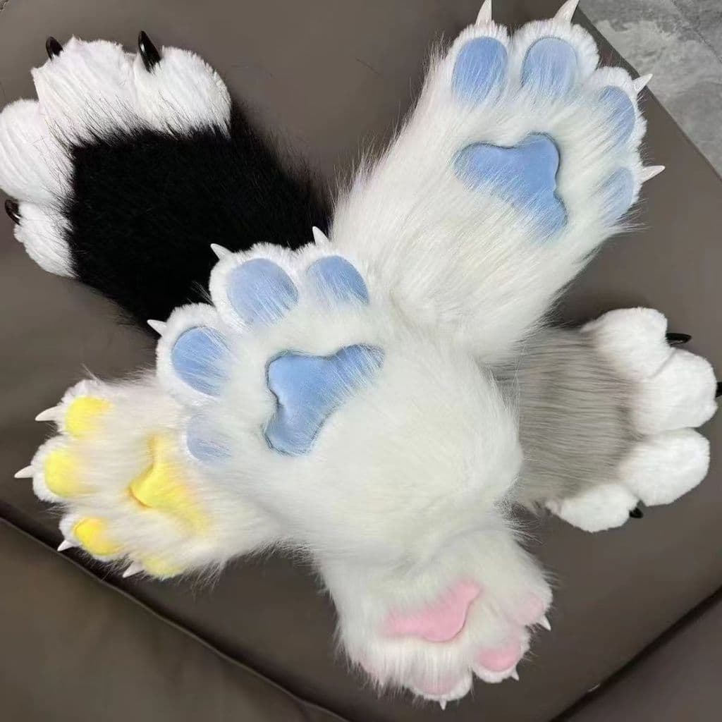 Patas de animais que emitem sons e têm garras, patas de fantasia de animais peludos, luvas de pelúcia fofas, acessórios