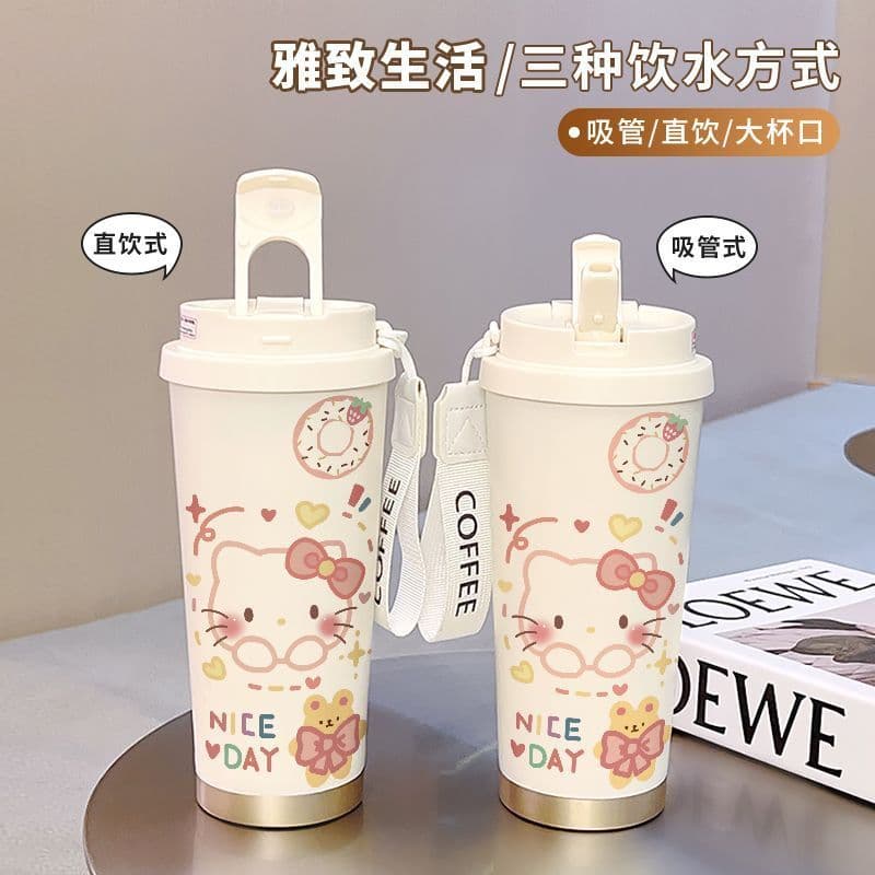 Copo de água Hello Kitty Estudante Feminino Copo de palha Esportes Copo térmico de grande capacidade Copo de água para c