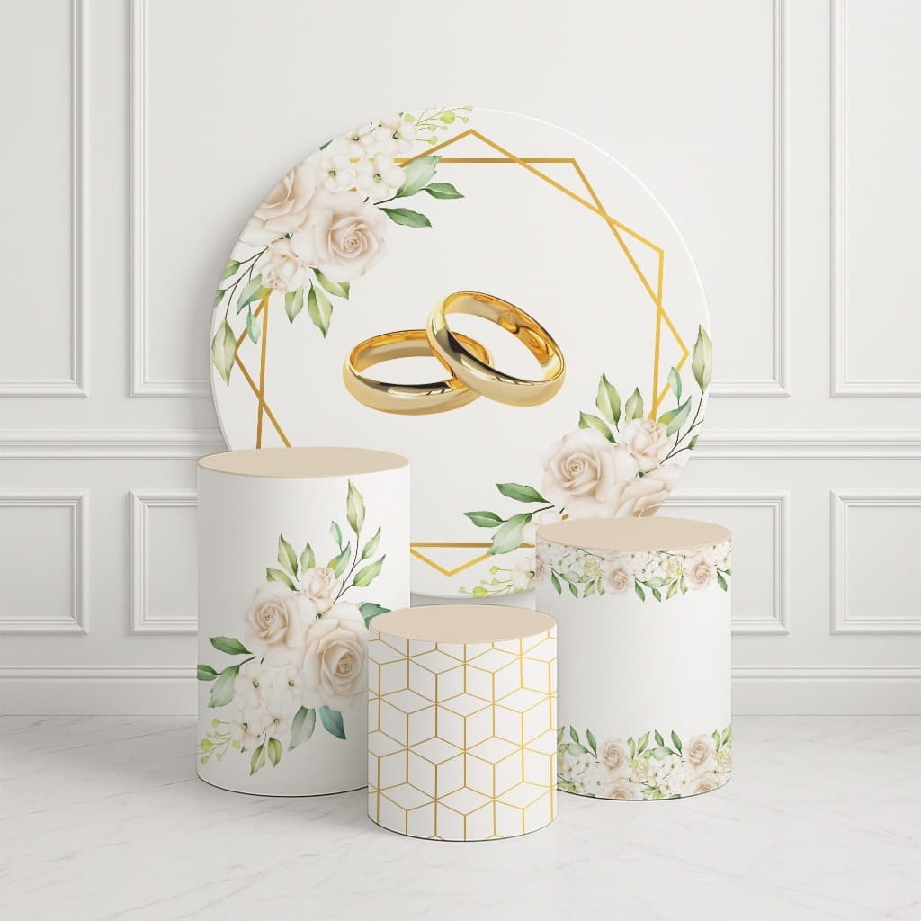 Kit Painel De Festa Casamento Rosas Brancas Aliança REF 213