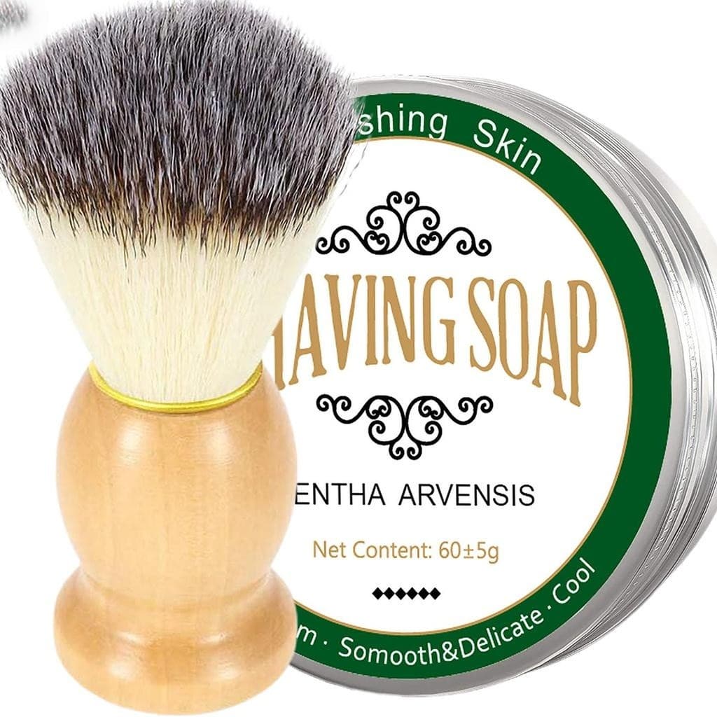 Sabonete de Barbear Masculino 60g, Espuma Rica, Aroma Suave de Menta, Creme Suavizante para Barba