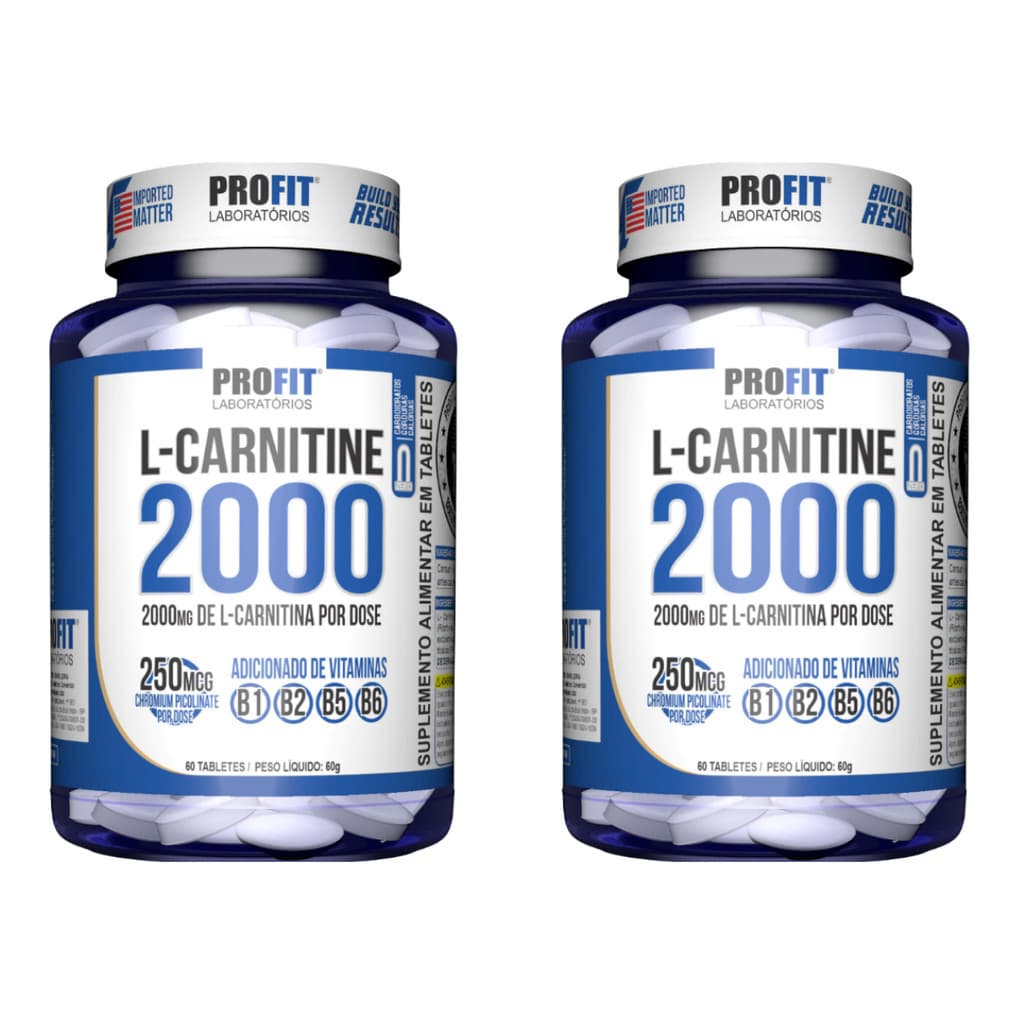 Kit 2x L-carnitina 2000mg com Cromo - Pote 60 Cápsulas - Profit Laboratórios