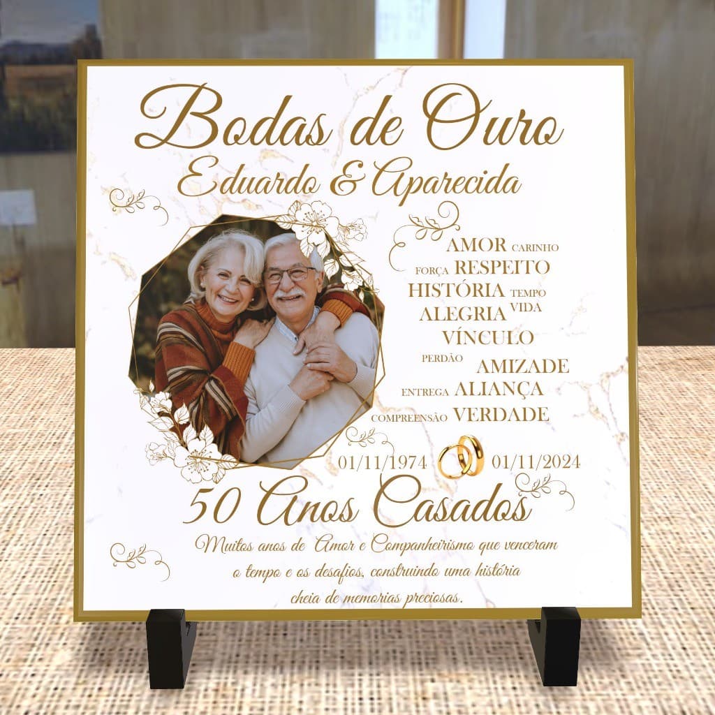 Azulejo Personalizado para Bodas de Ouro -50 Anos Casados- Com Foto
