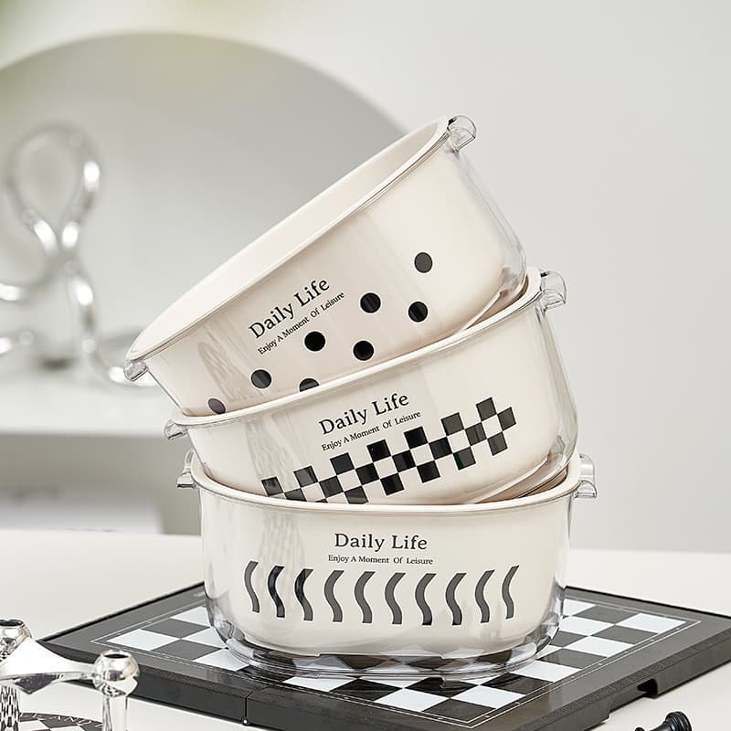 Novo estilo cesta de lavagem de vegetais estilo creme branco cozinha doméstica cesta de frutas vegetais espessada dupla