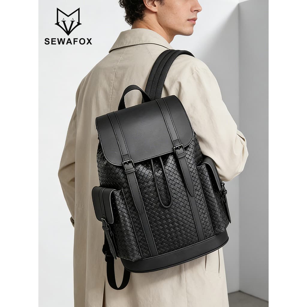 Novo estilo tecido mochila masculina negócios Commuter grande capacidade saco de computador luz luxo cordão mochila saco