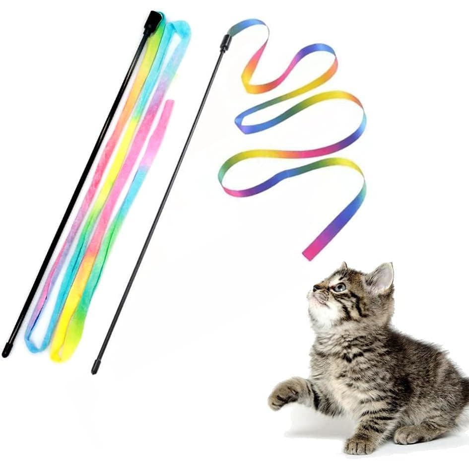 LASOCUHOO Varinhas Interativas para Gatos, Brinquedos Interativos para Gatos com Corda e Fita Arco-Íris Encantadora para