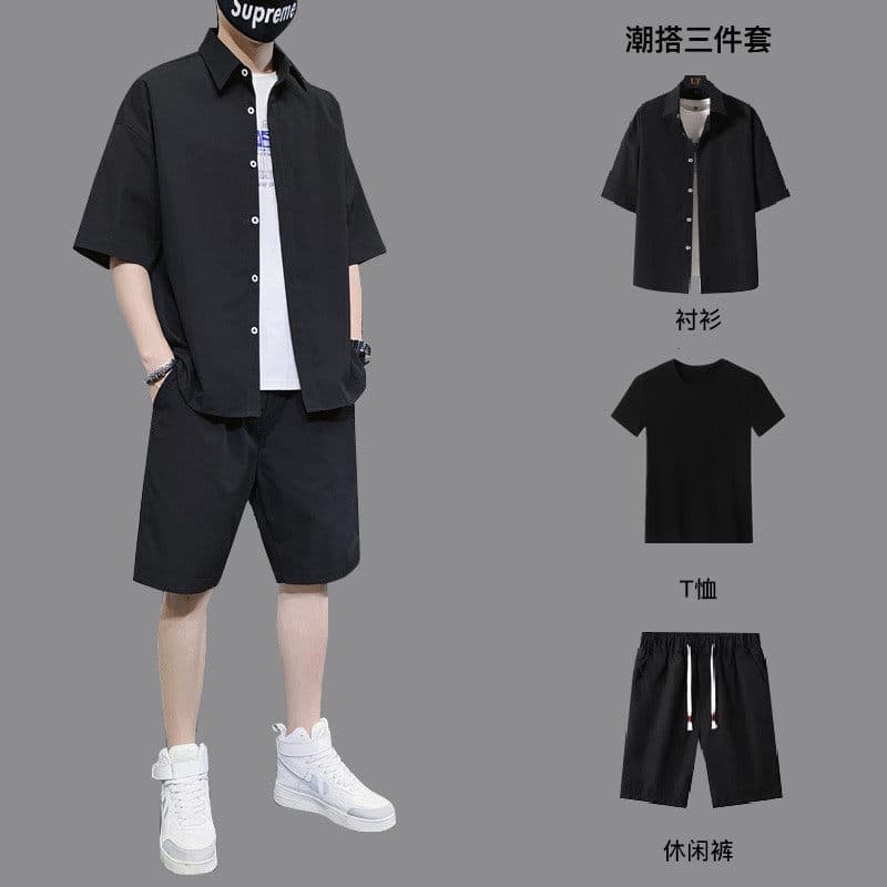 Camisa de manga curta de seda gelo de cor sólida masculina Street wear camisa de tamanho grande Pufferie bonito roupa ma