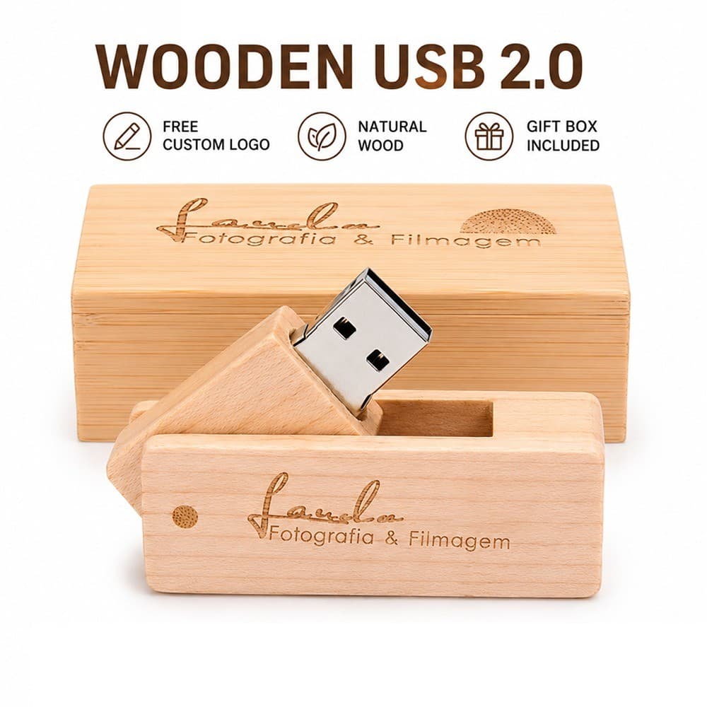 Logotipo Personalizado De Madeira USB 2.0 Flash Drive Caixa De Presente Gravação Gratuita 4GB 8GB 16GB 32GB 64GB 128GB M