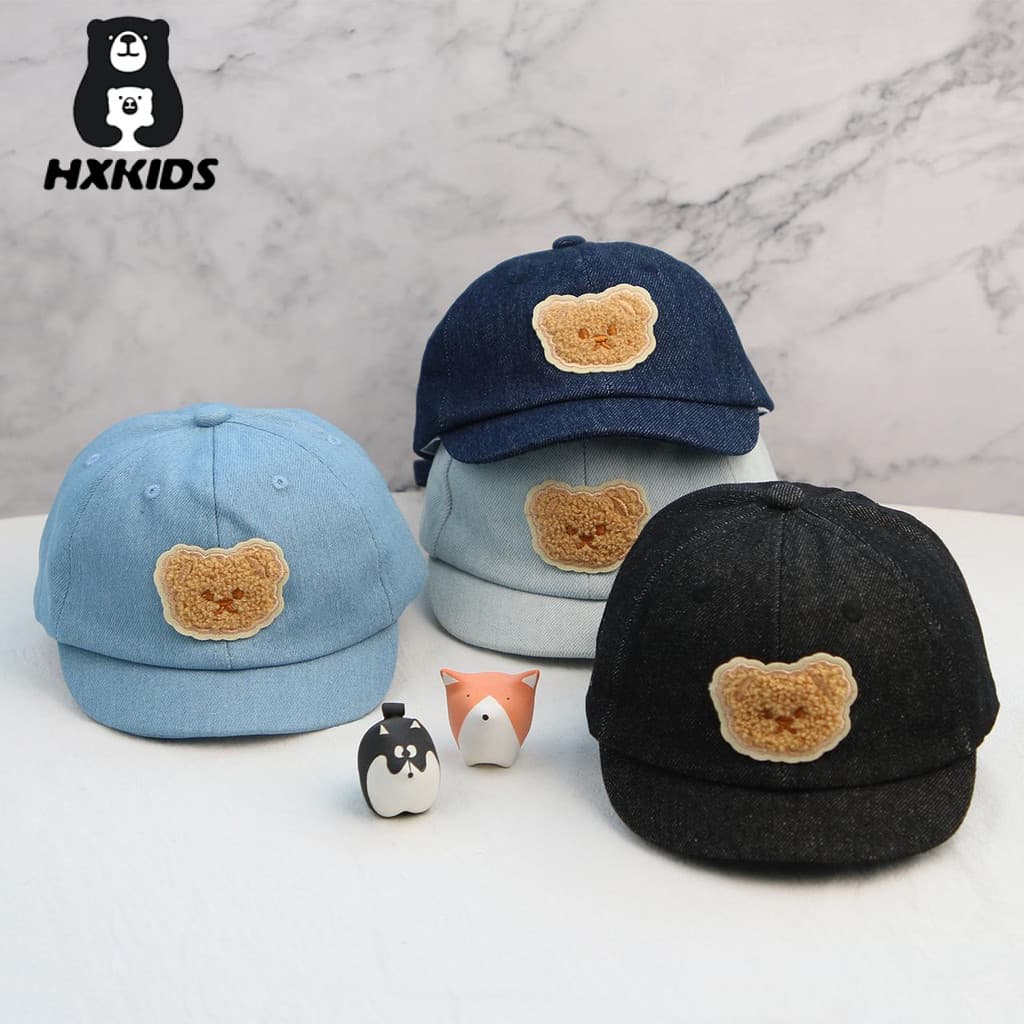 Boné De Beisebol Do Bebê Urso Dos Desenhos Animados Moda Denim Aba Curta Chapéu De Sol Da Criança Meninos Meninas Cowboy