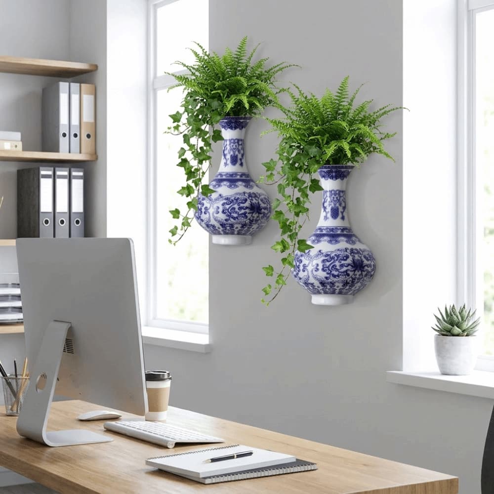 Recipiente De Flores , Vaso De Cerâmica Artesanal De Porcelana Azul Branca Antiga , Decorativo